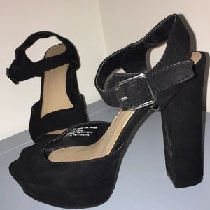 Black suede platform heels